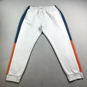 Men's White Jogger Pants with Blue & Orange Side Panels